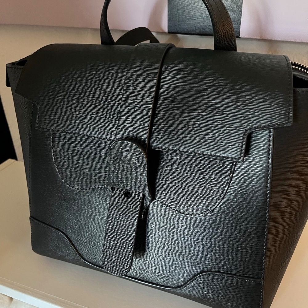 Senreve Midi Maestra in Onyx Mimosa Leather with Silver Hardware